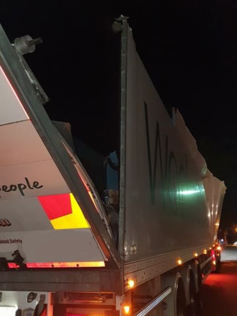 A Woolworths delivery truck was wrecked in a single-vehicle crash.