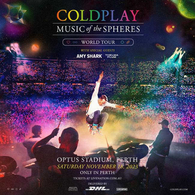 Poster artwork for Coldplay's one-off concert in Perth on November 18, 2023. Picture: supplied