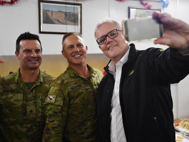 Australian Prime Minister Scott Morrison is seen during a visit to Task Group Taji at Taji Military Complex in Iraq, Wednesday, December 19, 2018. (AAP Image/David Mariuz) NO ARCHIVING