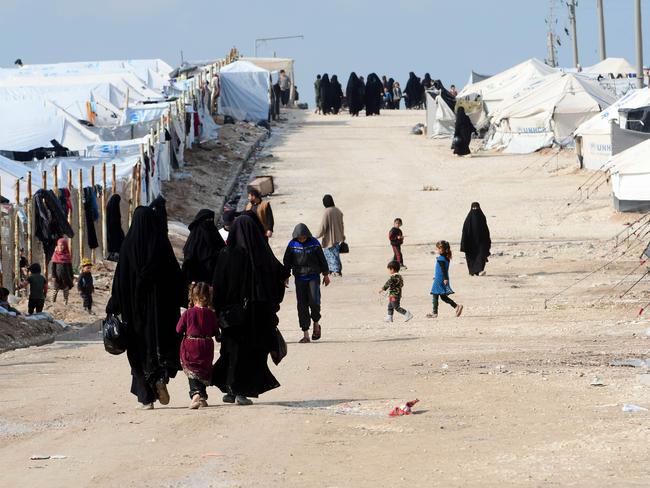 Foreign women and children living in al-Hawl refuge camp which houses relatives of Islamic State group members. Picture: AFP