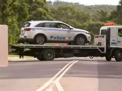 The marked police car Sgt Kelly was driving, which was involved in the crash. Source: Channel 9