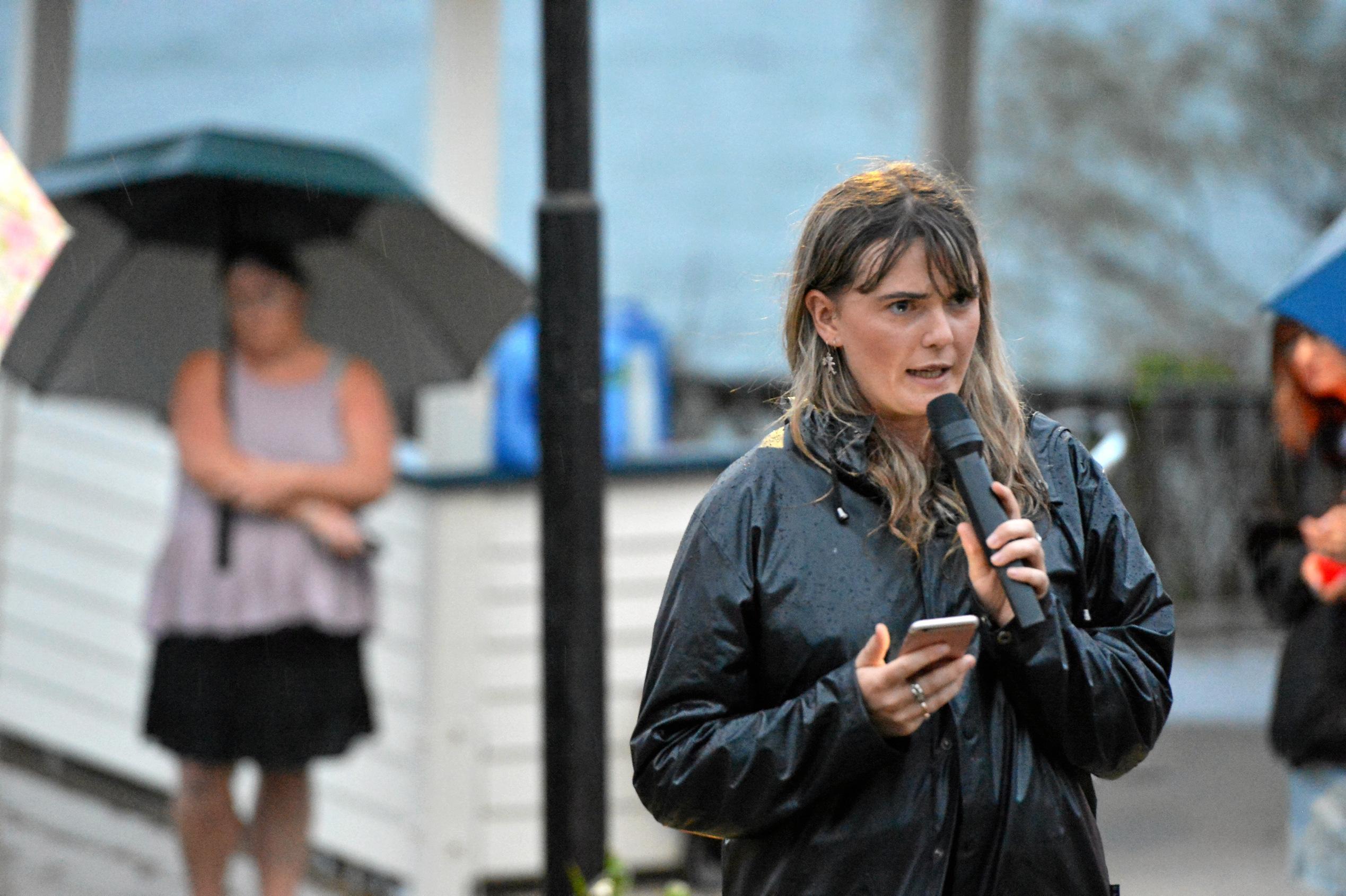 Tessa Patrick speaking at the candlelight vigil for Christchurch massacre.