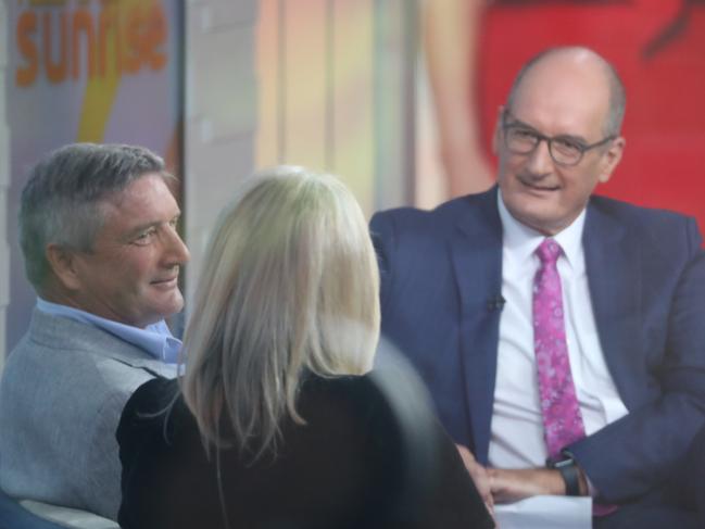 Husband Richard Lavender joins wife Sam Armytage on the breakfast couch. Picture: John Grainger