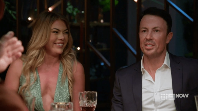 Jacqui and Clint at the final dinner party. Picture: MAFS/Nine Network