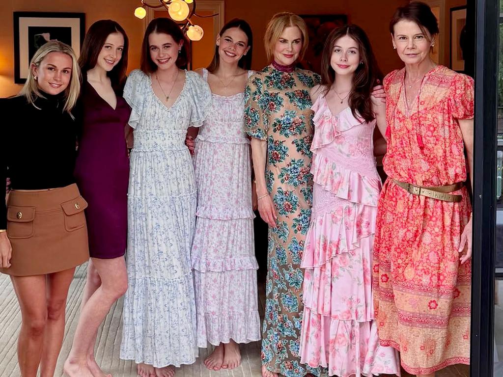 Claude Mercer, Sunday Rose Kidman, Sybella Hawley, Lucia Hawley, Nicole Kidman, Faith Margaret Kidman and Antonia Kidman in Nashville, Tennessee. Picture Instagram