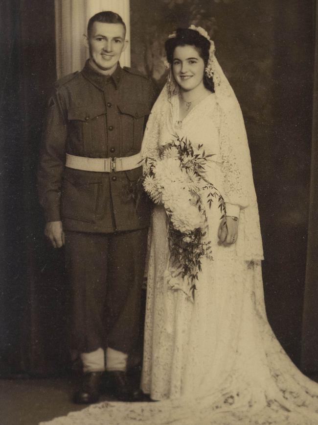 Dick Payten and wife Mary on their wedding day on February 12, 1944. Picture: Matthew Vasilescu