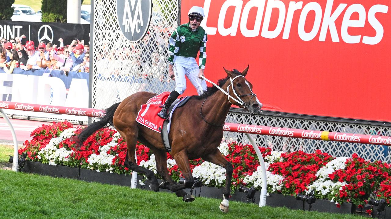 Via Sistina winning the Cox Plate during the spring. Picture: Vince Caligiuri-Getty Images