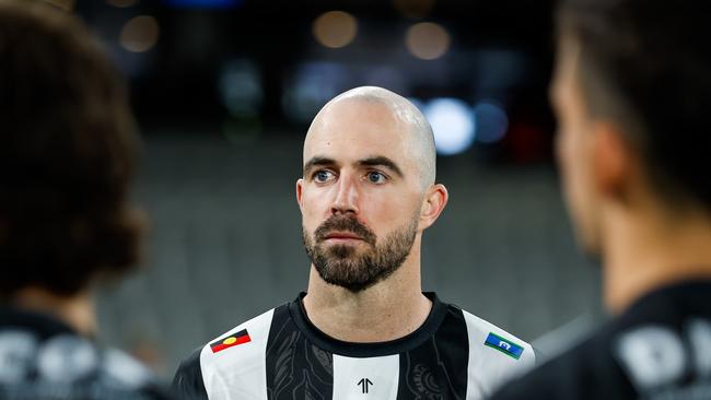 MELBOURNE, AUSTRALIA - MAY 28: Steele Sidebottom of the Magpies is seen during the 2023 AFL Round 11 match between the Collingwood Magpies and the North Melbourne Kangaroos at Marvel Stadium on May 28, 2023 in Melbourne, Australia. (Photo by Dylan Burns/AFL Photos via Getty Images)