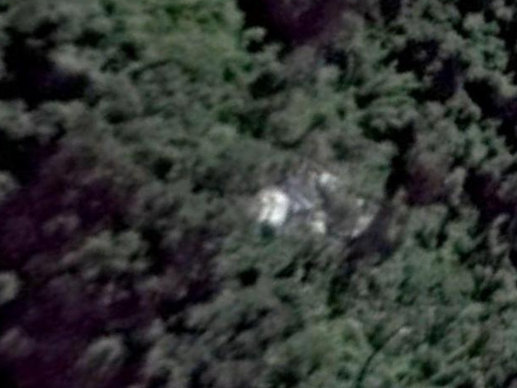 A close up of the images pilot Daniel Boyer claims show MH370’s engine and cockpit. The site is 16km from Ian Wilson’s ‘plane-shaped object’. Picture: Google Maps