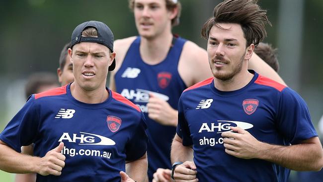 Jake Melksham and Michael Hibberd at their first Melbourne training session.