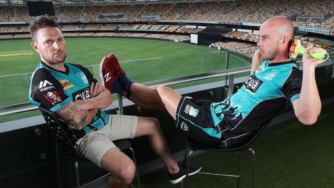 Brisbane Heat's "Bash Brothers" Brendon McCullum and Chris Lynn. Picture: Liam Kidston.