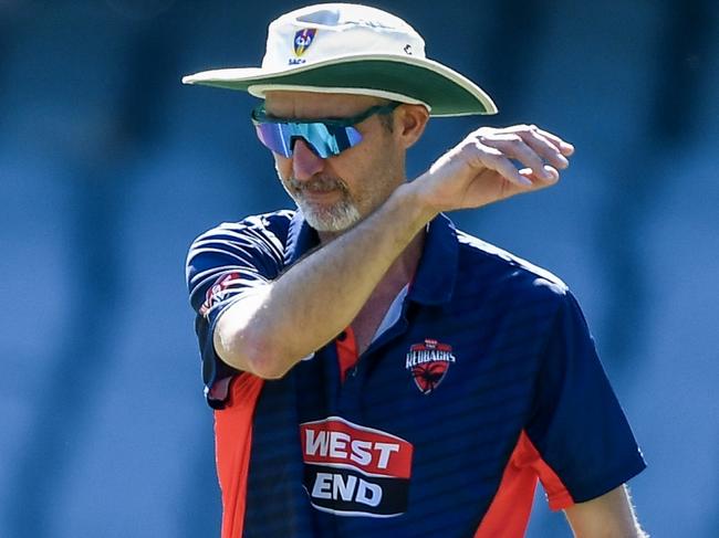 ADELAIDE, AUSTRALIA - FEBRUARY 17: Jason Gillespie coach of the Redbacks during  warm ups of  the Sheffield Shield match between South Australia and Queensland at Karen Rolton Oval, on February 17, 2024, in Adelaide, Australia. (Photo by Mark Brake/Getty Images)