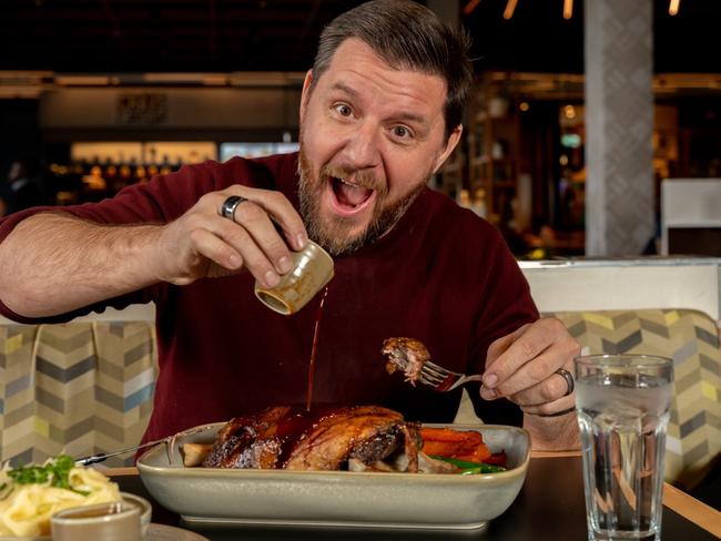 Perfect Plate Awards. Manu eating 1.2kg Junee lamb shoulder for two.