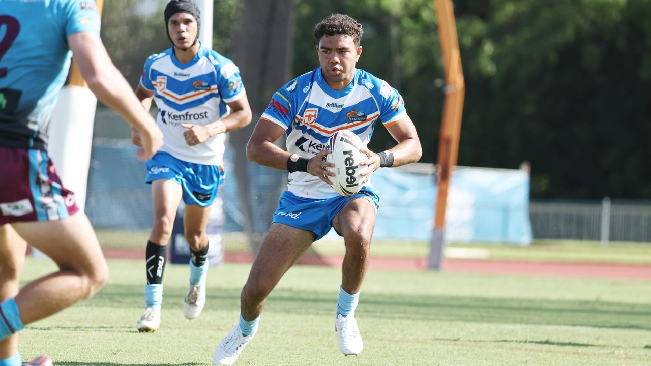 Braith Clubb looks for a gap in the Queensland Rugby League (QRL) Under 19 Men's match between the Northern Pride and the Mackay Cutters, held at Barlow Park. Picture: Brendan Radke