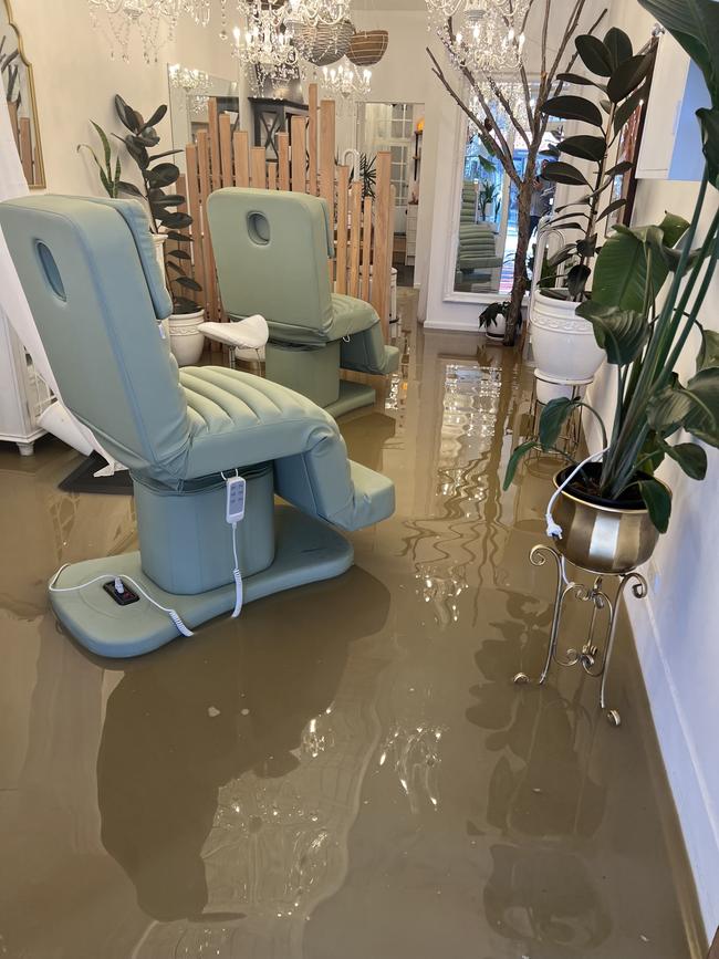 Flood waters inundated Liverpool Street business Boutique Brows Body &amp; Skin. Picture: supplied.