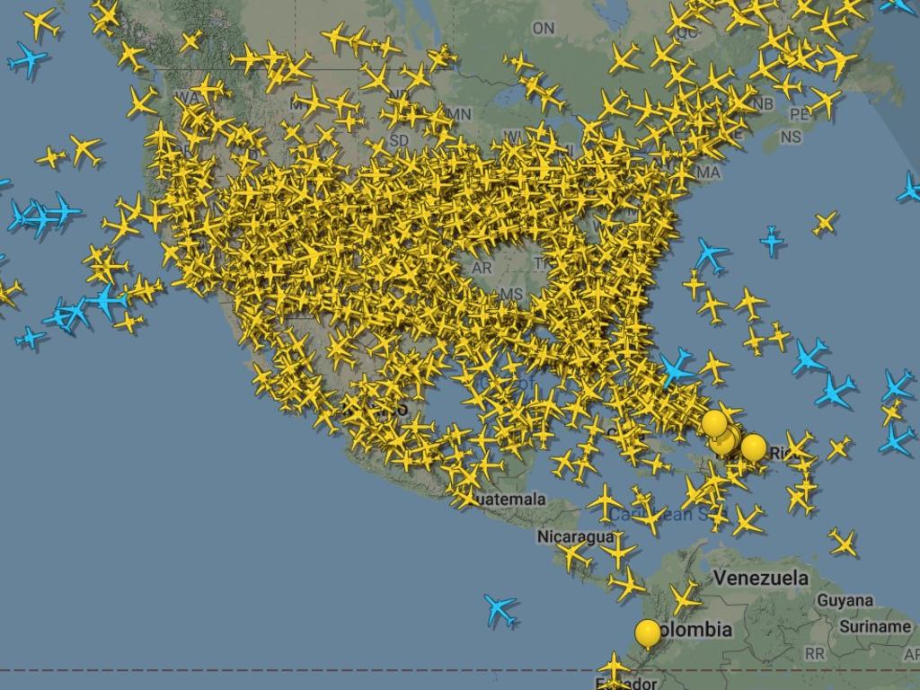 Flights over the United States on Tuesday morning, AEDT. Picture: Flightradar24