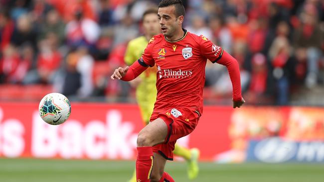 Adelaide United winger Nikola Mileusnic’s wonder-goal was not enough to steer the Reds to victory over Wellington Phoenix. Picture: Robert Cianflone/Getty Images