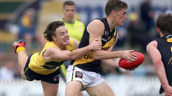 Will it be fourth-time lucky for Eagles forward James Rowe, left, in the 2020 AFL Draft? Picture: Dean Martin