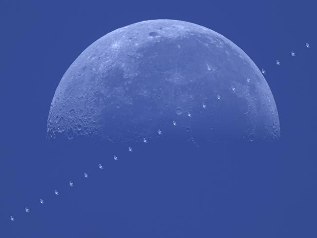 EMBARGO FOR TWAM, 26 OCTOBER 2024. FEE MAY APPLY. ONE TIME USE. ISS transiting the Moon. Photo: Kelvin Hennessy