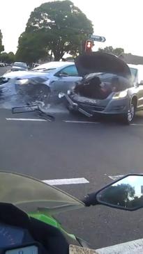 Biker narrowly avoids brutal accident in NSW