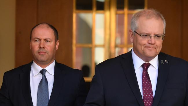 Treasurer Josh Frydenberg and Prime Minister Scott Morrison. Picture: AAP