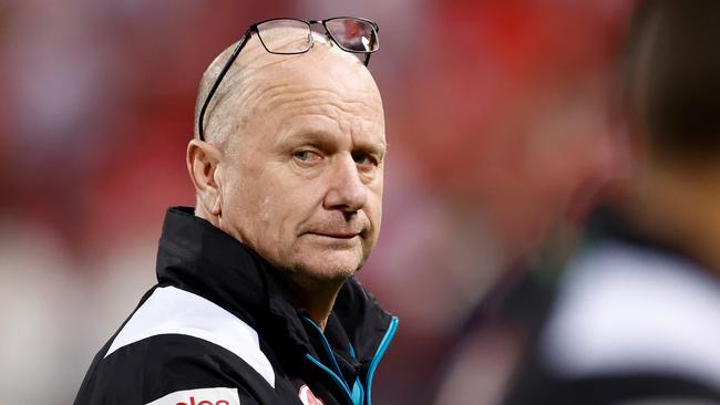 SYDNEY, AUSTRALIA - SEPTEMBER 20: Ken Hinkley, Senior Coach of the Power looks on during the 2024 AFL First Preliminary Final match between the Sydney Swans and the Port Adelaide Power at The Sydney Cricket Ground on September 20, 2024 in Sydney, Australia. (Photo by Michael Willson/AFL Photos via Getty Images)