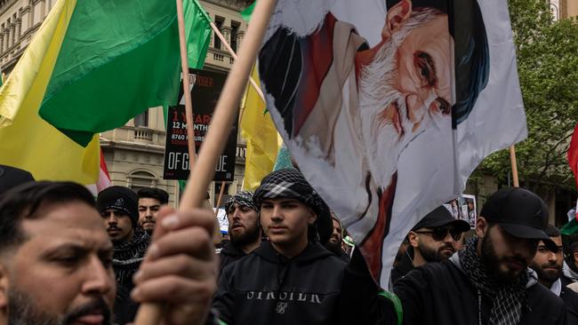 The pro-Palestine march in Melbourne on Sunday, in commemoration of the anniversary of the war on Gaza. Picture: Getty Images