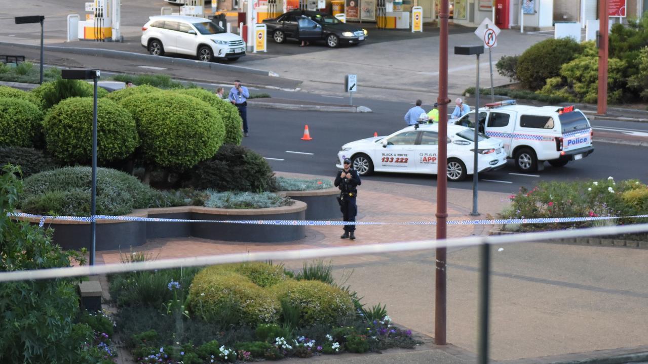 The crime scene after Toowoomba man Robert Brown was pushed and killed while waiting for a taxi at Grand Central Shopping Center in February 2023. Picture: Peta McEachern