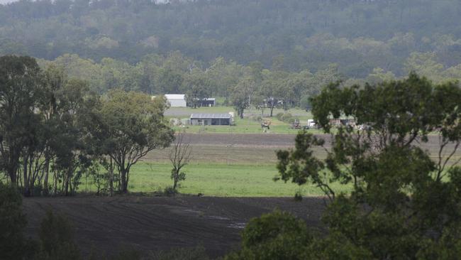 View from a hill on the north side of the floodplain. At risk properties in the floodplain within 4km south of the Bolzan dam wall in Talgia. Picture: David Martinelli