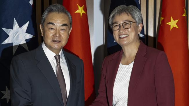 Foreign Affairs Minister Penny Wong meets with her Chinese counterpart Wang Yi for talks at Parliament House in Canberra. Picture: NCA NewsWire/Martin Ollman