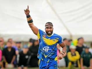 Murwillumbah Mustangs second rower Jone Macalai celebrates winning the NRRRL grand final last year. The season starts next month. Picture: SCOTT POWICK