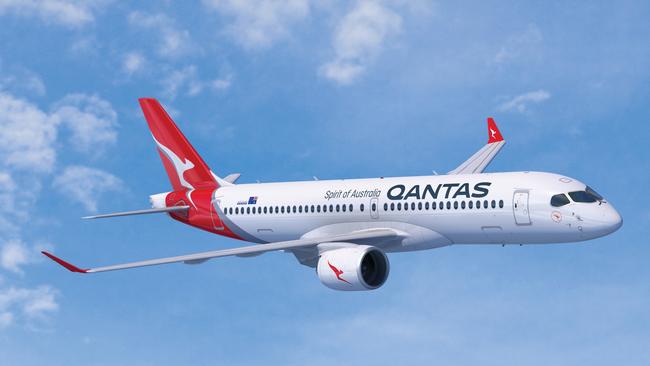 An Airbus 220-300 in Qantas livery.