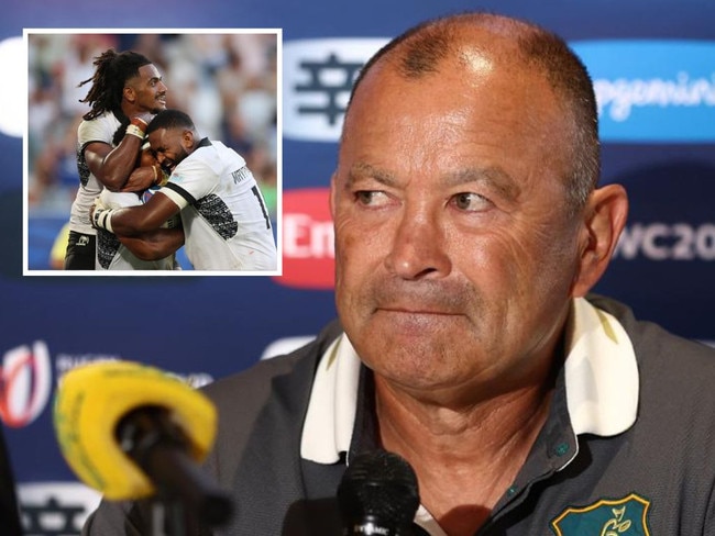 Eddie Jones knows he is under huge pressure and (inset) Fiji was too strong for Georgia. Photos: Getty Images