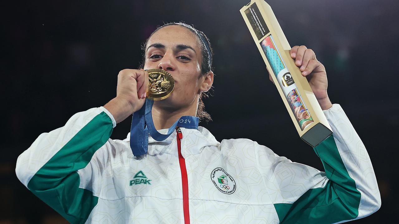 Gold Medallist Imane Khelif of Team Algeria kisses her medal. Photo by Richard Pelham/Getty Images.