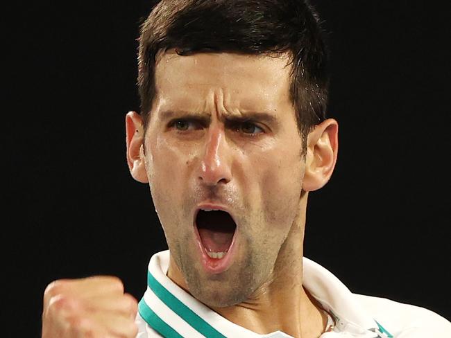 MELBOURNE, AUSTRALIA - FEBRUARY 21: Novak Djokovic of Serbia celebrates victory in his MenÃ¢â¬â¢s Singles Final match against Daniil Medvedev of Russia during day 14 of the 2021 Australian Open at Melbourne Park on February 21, 2021 in Melbourne, Australia. (Photo by Matt King/Getty Images)