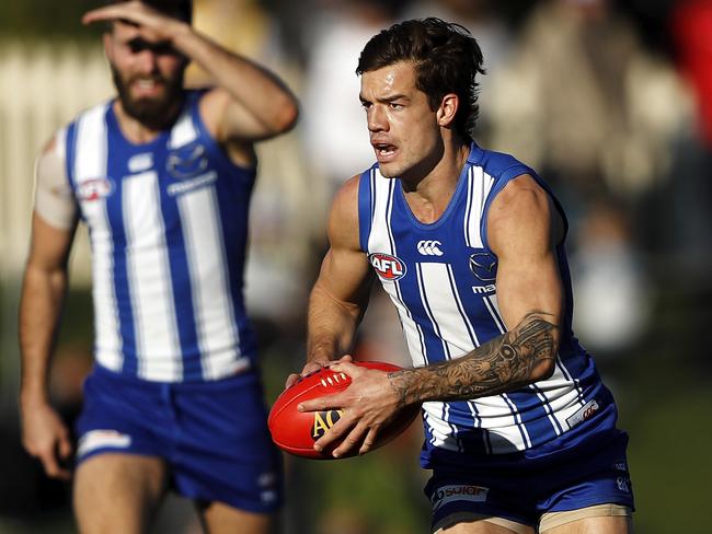 Jy Simpkin ruled the midfield for the Kangaroos to help set up the team’s 9-point win. Picture: Getty