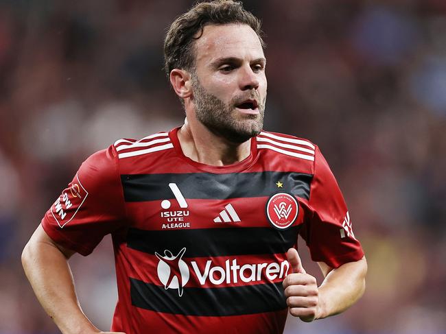 SYDNEY, AUSTRALIA - OCTOBER 19: Juan Mata of the Wanderers runs for a corner during the round one A-League Men match between Western Sydney Wanderers and Sydney FC at CommBank Stadium, on October 19, 2024, in Sydney, Australia. (Photo by Jeremy Ng/Getty Images)