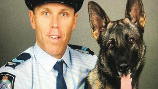 Senior constable David Ray farewelled his fallen four-legged friend Jeru yesterday at a memorial service.