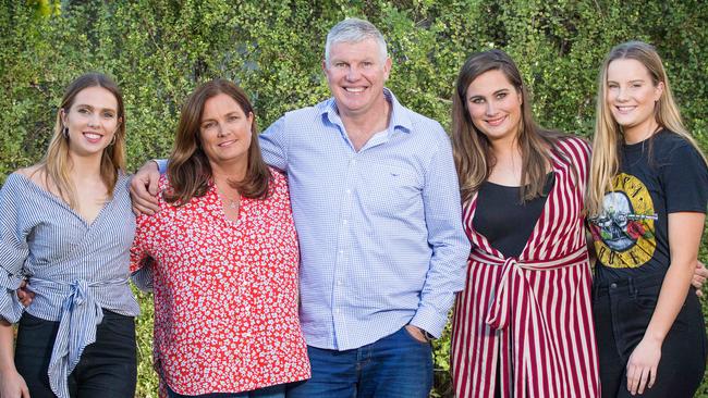 Former Australian rules footballer, coach and football commentator Danny Frawley with wife Anita and daughters Danielle, Chelsea and Keeley. Picture: Mark Stewart