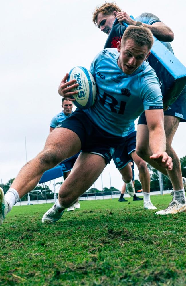 Waratahs centre Joey Walton during a drill at NSW Rugby's Daceyville training field.