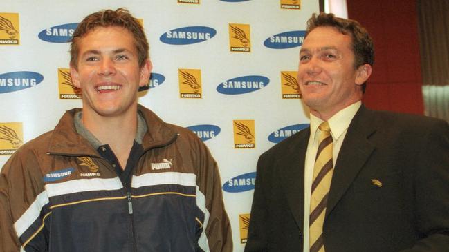 Luke Hodge and Hawthorn coach Peter Schwab at the 2001 draft.