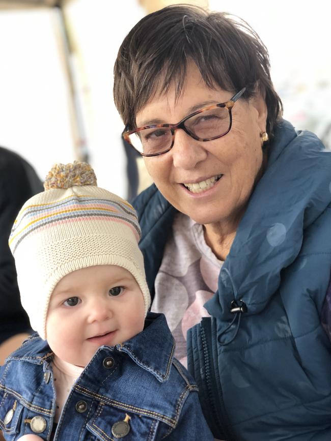 Margaret Moffatt, pictured with nine-month-old granddaugther Isla-Rose, was killed when the car she and partner Ron Matthews were in was hit by a freight train at Mallala on Thursday. Picture: supplied by family.