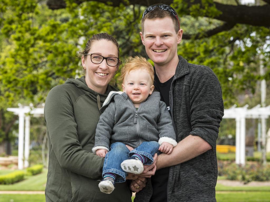 Bart Edwards with wife Amy Edwards at their son Henry at the Man with a Pram event on Father's Day, Sunday, September 5, 2021. Picture: Kevin Farmer