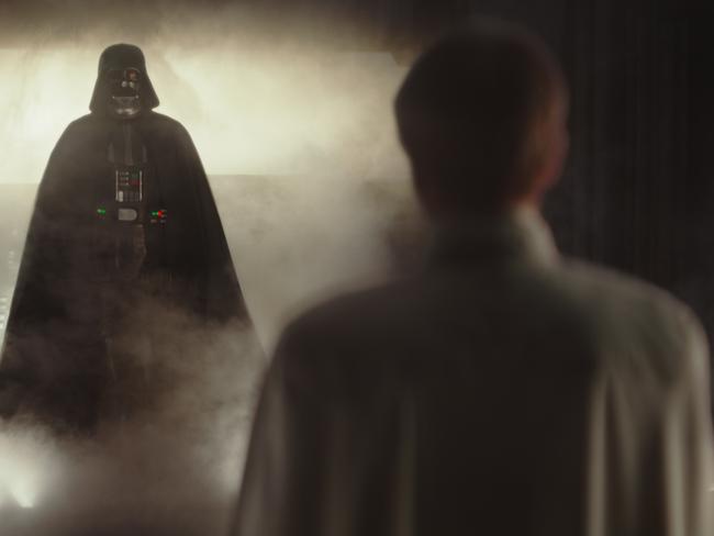 Orson Krennic (Ben Mendelsohn) meets Darth Vader (voiced by James Earl Jones) in a scene from upcoming movie Rogue One: A Star Wars Story. Picture: Lucasfilm Entertainment