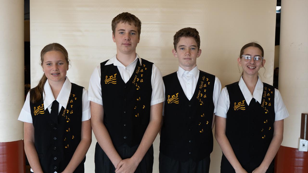 Abigail Morrison, Ethan Morrison, Baden Morrow and Marchella Kendall from the James Nash State High School Concert Band at the Gympie Eisteddfod. Picture: Christine Schindler