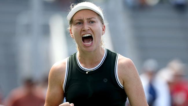 NEW YORK, NEW YORK - AUGUST 27: Daria Saville of Australia reacts against Ena Shibahara of Japan during their Women's Singles First Round match on Day Two of the 2024 US Open at the USTA Billie Jean King National Tennis Center on August 27, 2024 in the Flushing neighborhood of the Queens borough of New York City. Al Bello/Getty Images/AFP (Photo by AL BELLO / GETTY IMAGES NORTH AMERICA / Getty Images via AFP)