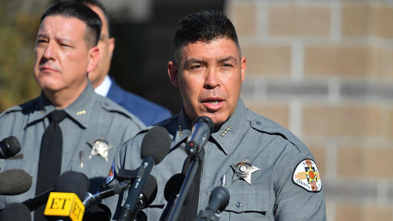 Santa Fe County Sheriff Adan Mendoza speaks during a press conference.