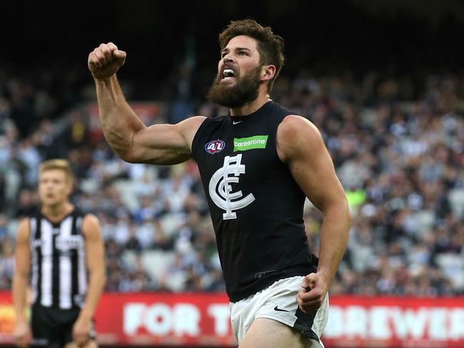 Levi Casboult of the Blues reacts after missing goal in the last quarter  during the Round 12 AFL match between the Carlton Blues and the GWS Giants  at Etihad Stadium in Melbourne, Sunday, June 11, 2017. (AAP Image/Julian  Smith Stock Photo - Alamy