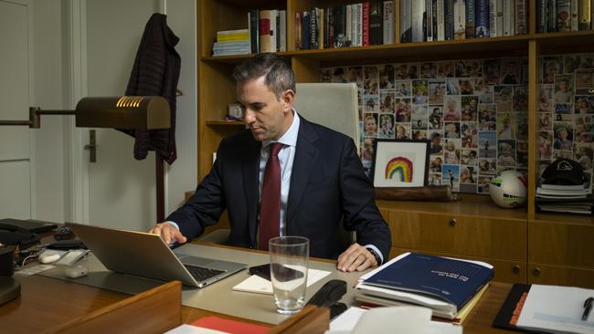 Treasurer Jim Chalmers in his office at Parliament House Canberra. Picture: NCA NewsWire / Martin Ollman