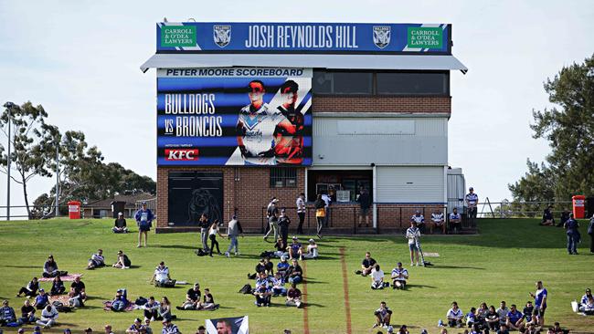 The hill was renamed the ‘Josh Reynolds hill’ as the Bulldogs star ran out for his club for the last time. Picture: Adam Yip